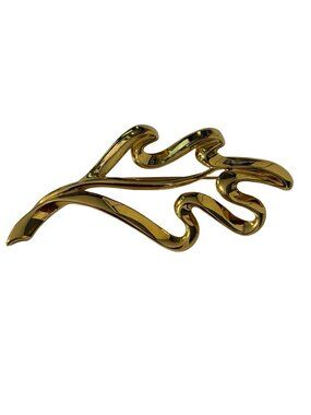 Vintage Trifari Gold Tone Abstract Brooch Modernist Ribbon Pin Signed